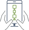 Illustration of hands holding mobile phone with an image of a chain on the screen